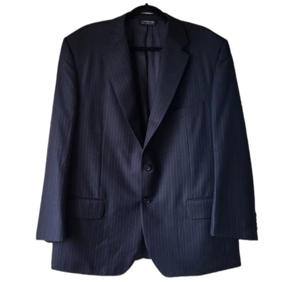 J.P Tilford Samuelsohn Harry Rosen wool navy blue pinstripes blazer Sz 46-40R - Picture 1 of 12